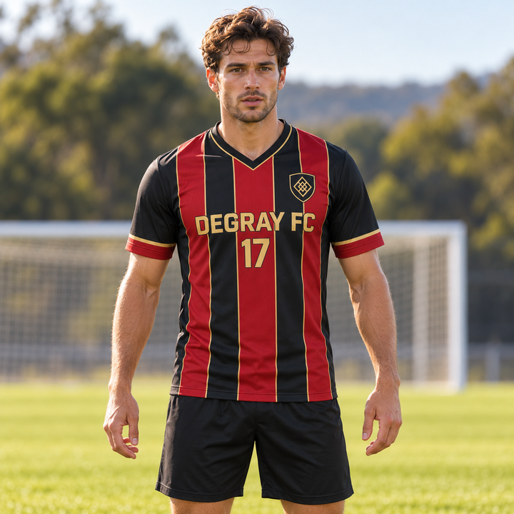 Soccer Jersey - V-Neck (AOPTSVNK) front on player - Degray FC 17 sample design